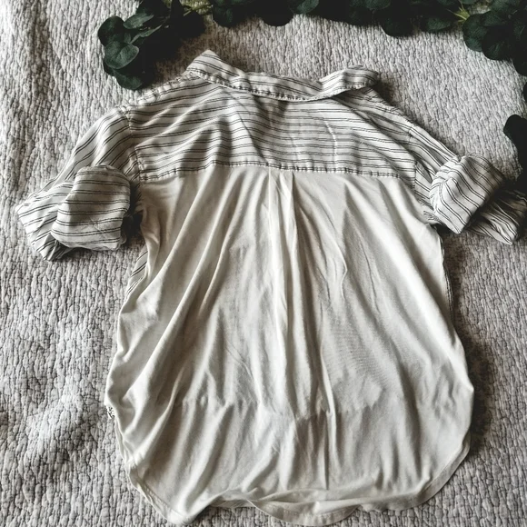 A New Day Half Button Pin Striped Blouse - Picture 2 of 4